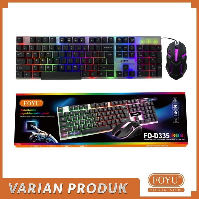 Keyboard Mouse Foyu Set Komputer Game Led Rgb Keykaps Mechanical - Keyboard&Mouse