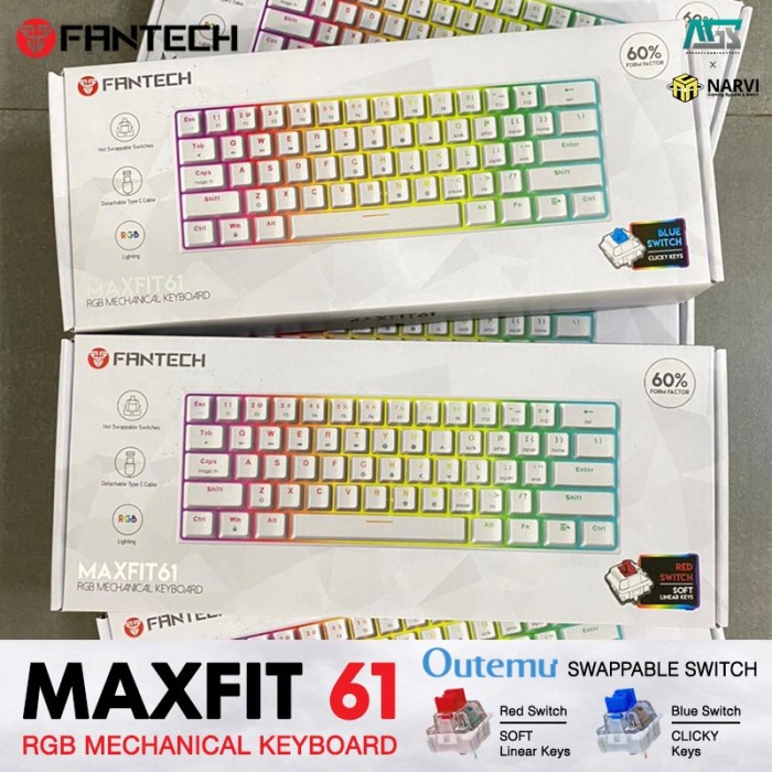 FANTECH MAXFIT61 MK857 60% (WHITE) wired Mechanical - GAMING KEYBOARD - Putih, red switch