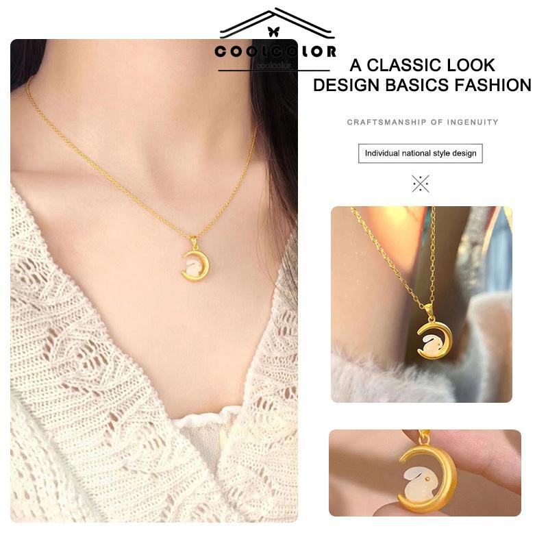 COD❤️Kalung Lapis Emas Desain Kelinci Dan Bulan Untuk Wanita- cl