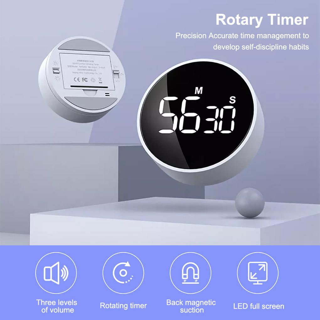 Rotary Kitchen Timer LED Layar Penuh Digital Belajar Belajar Stopwatch Portable Manual Running Olahraga Alarm Pengingat Waktu