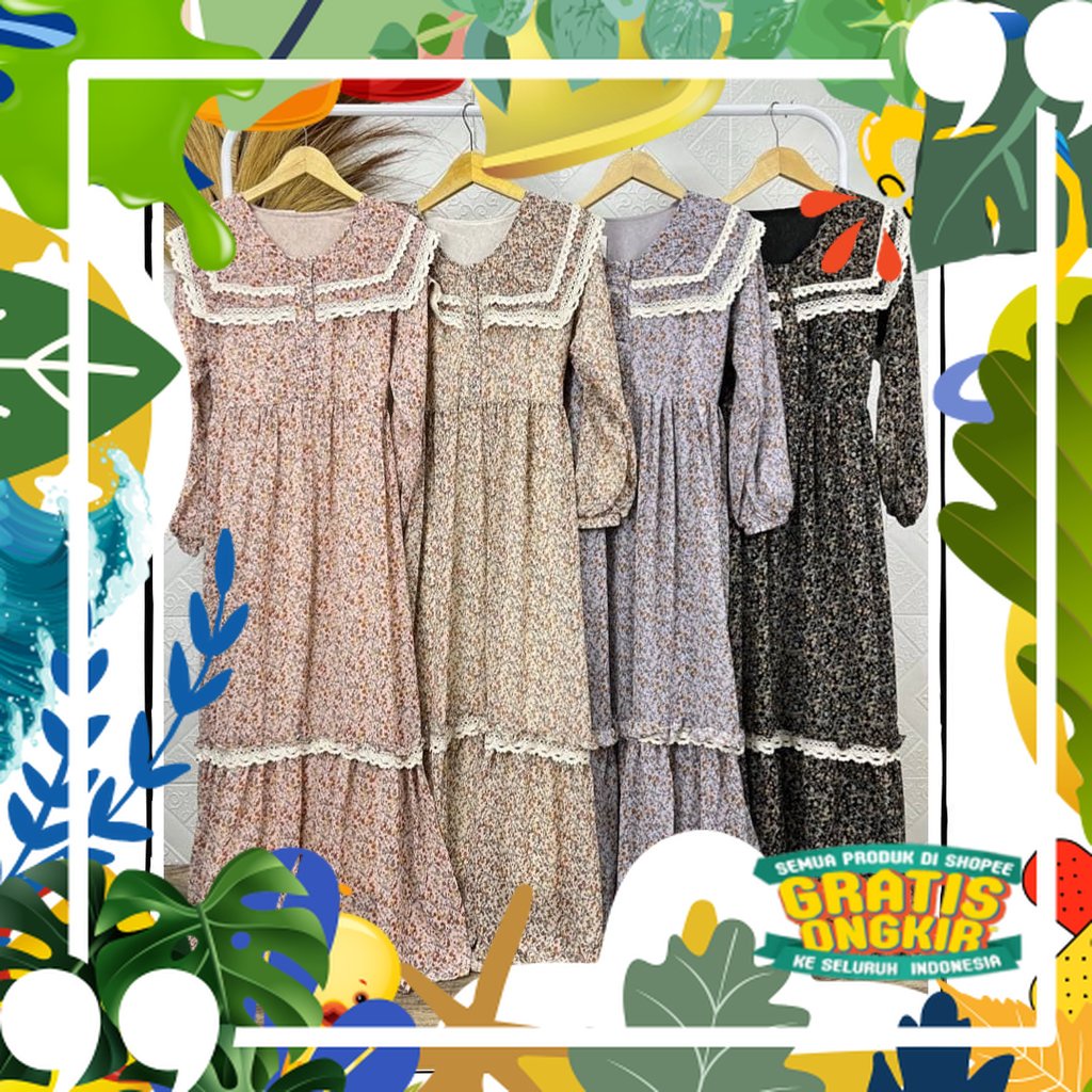 Long Dress/Gamis bunga Busui/kerah rebah/ solat sholat ied idul adha