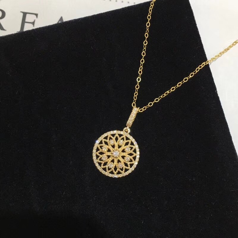 Goldkingdom Fashion Perhiasan Aksesoris Ready Stock Gaya Ins Eropa Dan Amerika Berlapis Emas 18 K Kalung Perempuan Liontin Klavikula Rantai Platinum Micro-Hias Zirkon Jas.