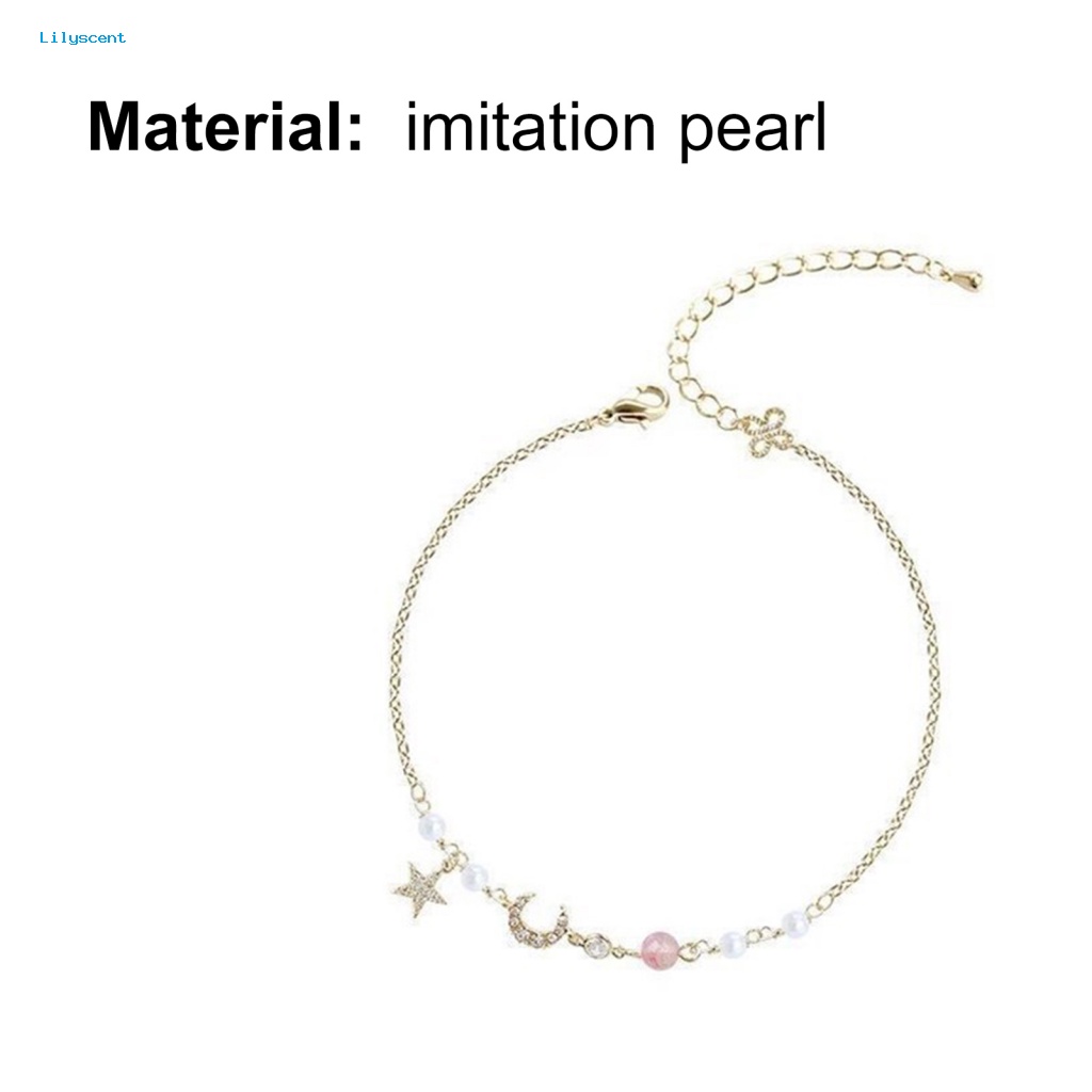 Lilyscent Gelang Rantai Alloy Untuk Pacaran Bintang Bulan Beads Chain Bracelet Shiny