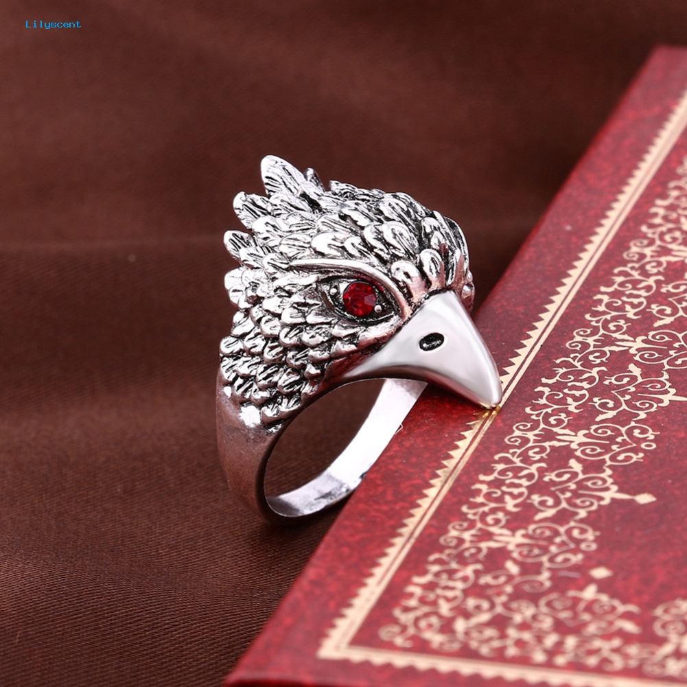 Lilyscent Men's Eagle Head Band Finger Ring Vintage Perhiasan Berlian Imitasi Bertatahkan Hadiah Pesta