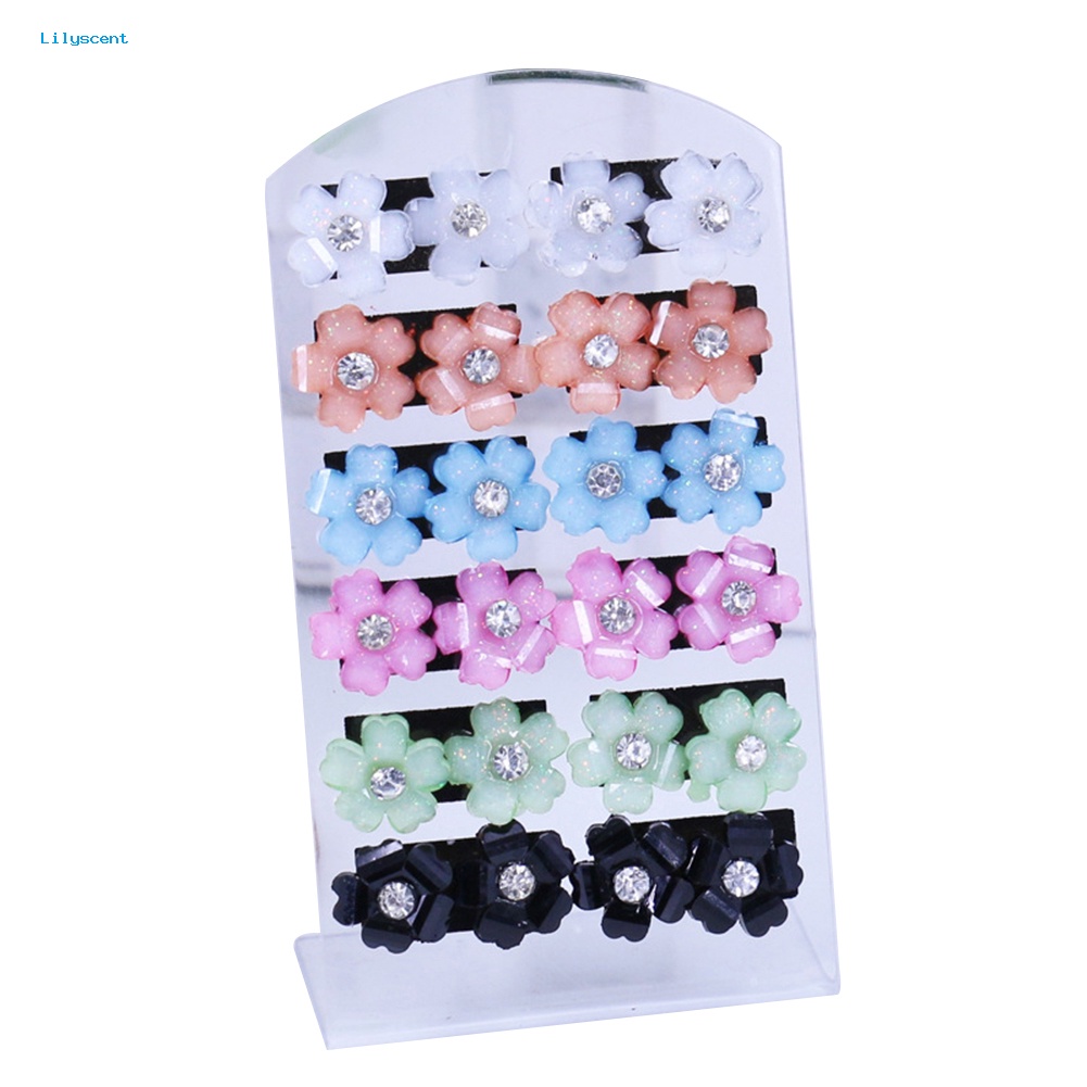 Lilyscent 12pasang Fashion Wanita Berlian Imitasi Resin Tajam Lima Kelopak Iris Stud Earrings