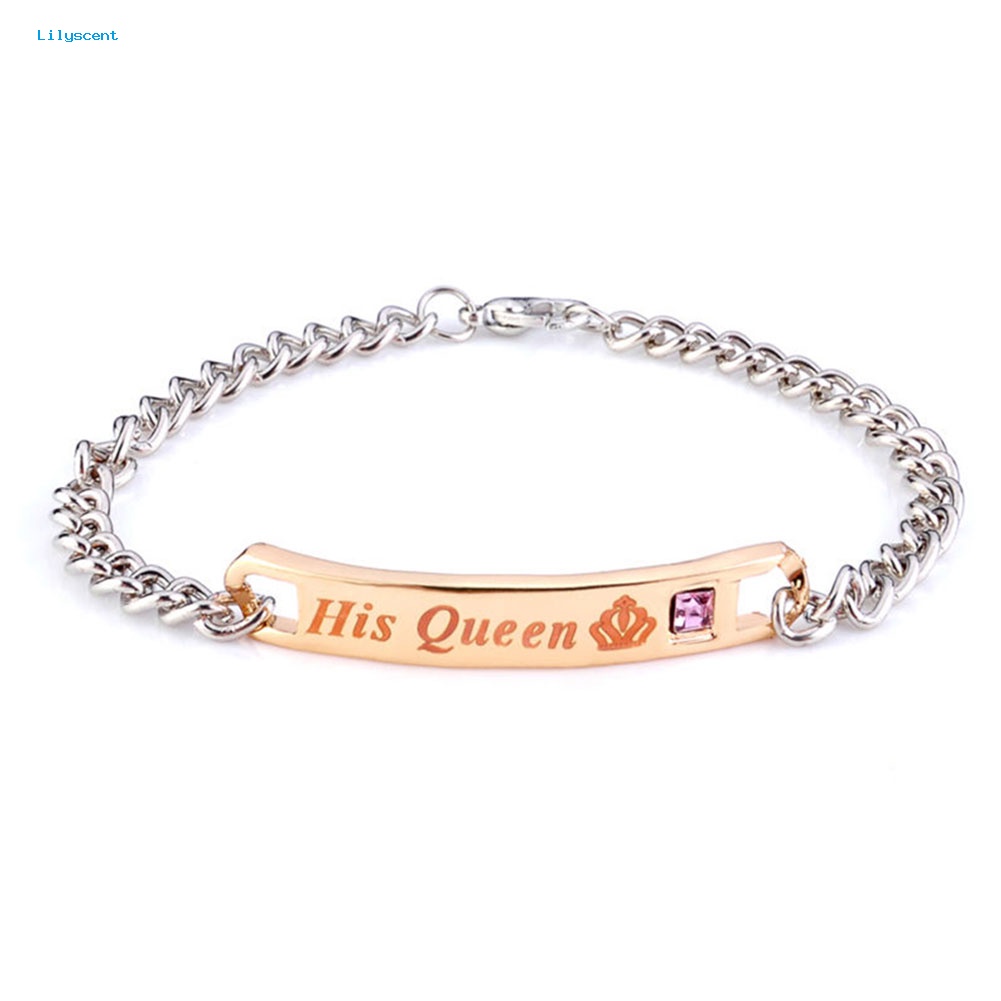 Lilyscent Fashion His Queen Her King Gelang Pasangan Baja Titanium Perhiasan Rantai Pergelangan Tangan