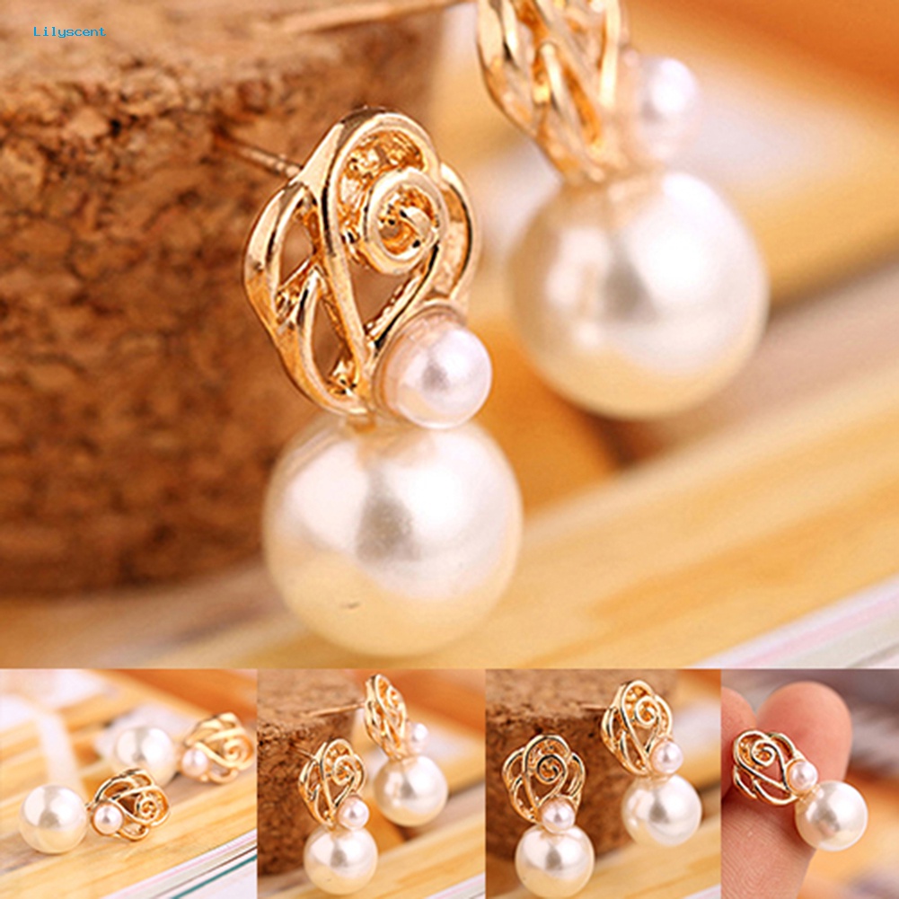 Lilyscent Fashion Wanita Mutiara Imitasi Ear Studs Earrings Pesta Pernikahan Pengantin Telinga Perhiasan