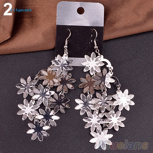 Lilyscent Wanita Vintage Alloy Multi-Layer Snowflakes Menjuntai Kait Chic Anting Perhiasan