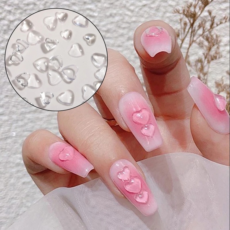 3d Kristal Aurora Busur-Simpul Cinta Hati Nail Art Dekorasi/Pesona Kuku Berlian Imitasi Glitter Transparan/Bagian Kuku Jelly DIY