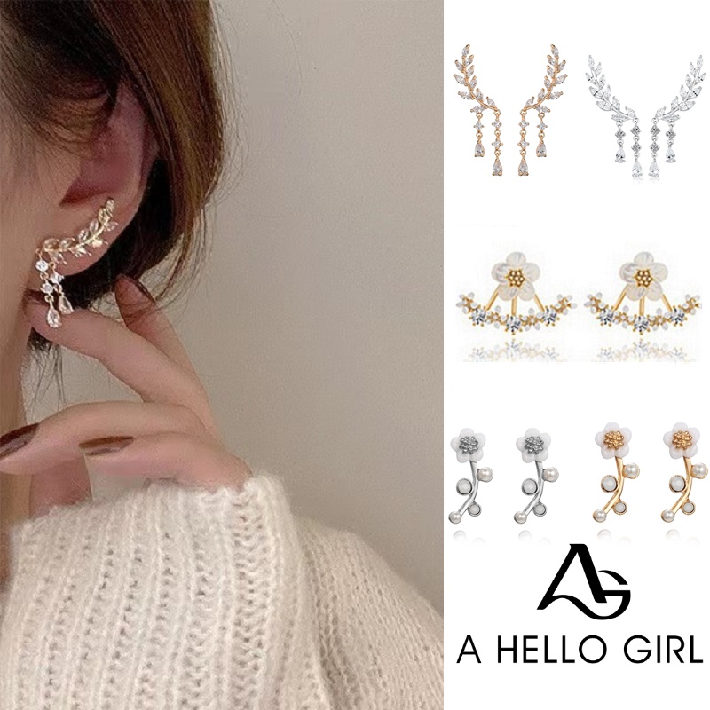 Korea INS Shell Anting Bunga Mutiara Earing Cabang Sederhana Anting Wanita Halo Gadis Perhiasan