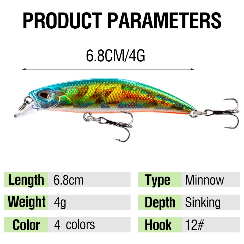 6.8cm/4g 4Pcs/Set Laser Ikan Kecil Umpan Pancing SwimBait Lure 3D Mata Pengecoran Ikan Kecil Plastik Kepala Keras Tenggelam Umpan Set