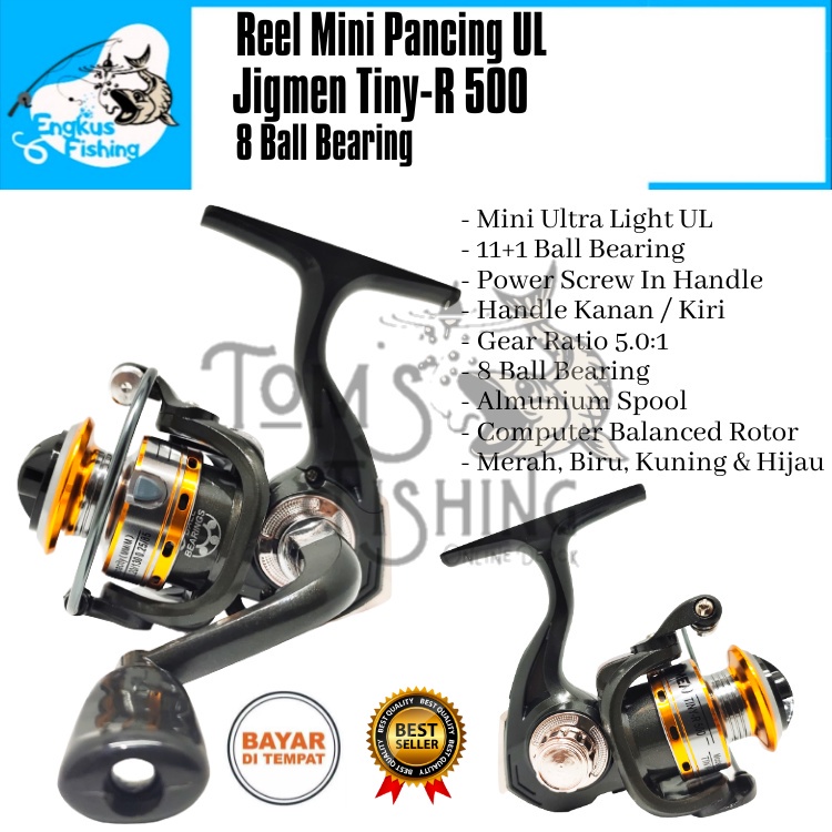 Reel Pancing UL Jigmen Tiny R-500 Mini (8 Bearing) Spool Alumunium Ultra Light Murah - Engkus Fishing