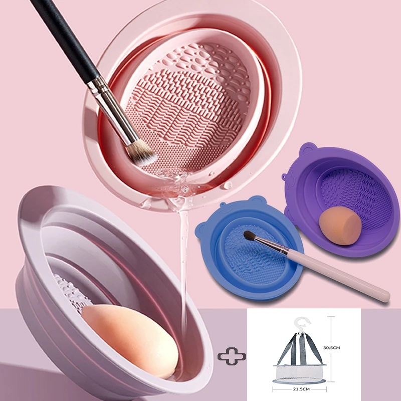 Mangkok Gosok Lipat Silikon/High Quality Cleaning Pad Scrubber/Portable Cleaner Makeup Brush Alat Makeup Kecantikan