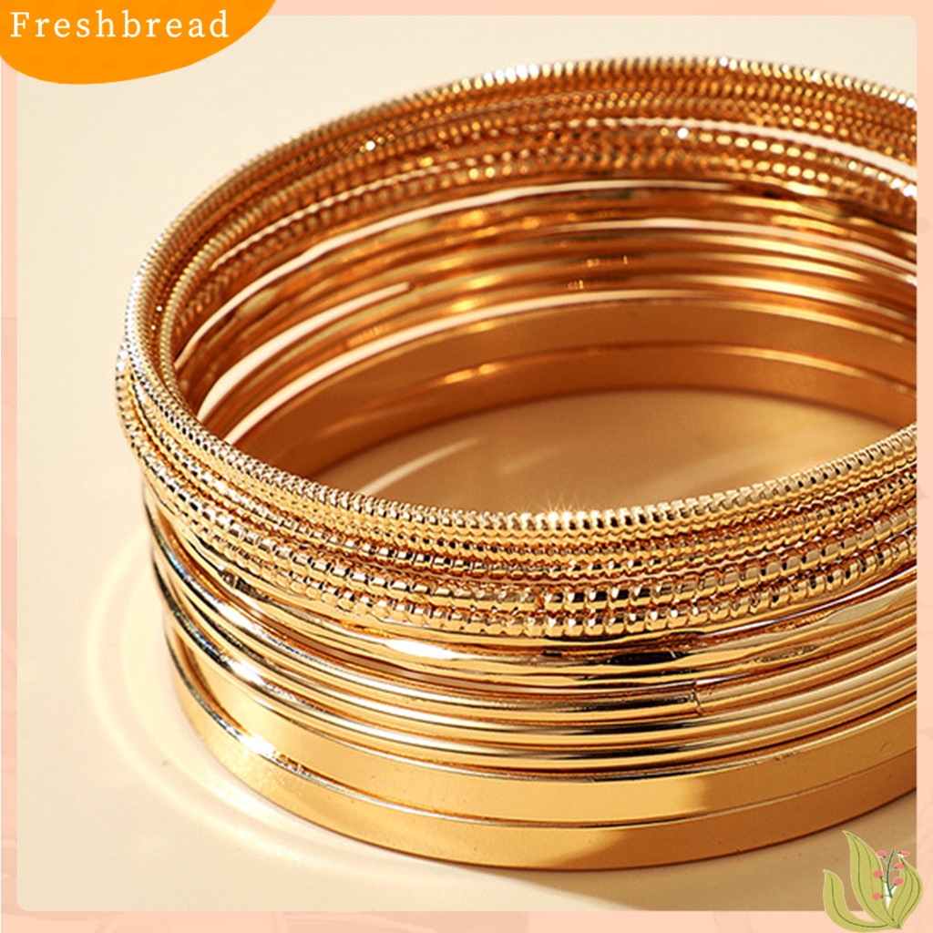 &lt; Freshbread &gt; 14Pcs/Set Wanita Gelang Punk Bohemian Berlebihan Halus Lebar Hias Warna Emas Ladies Cuff Bangles Pesona Perhiasan Pakaian Sehari-Hari