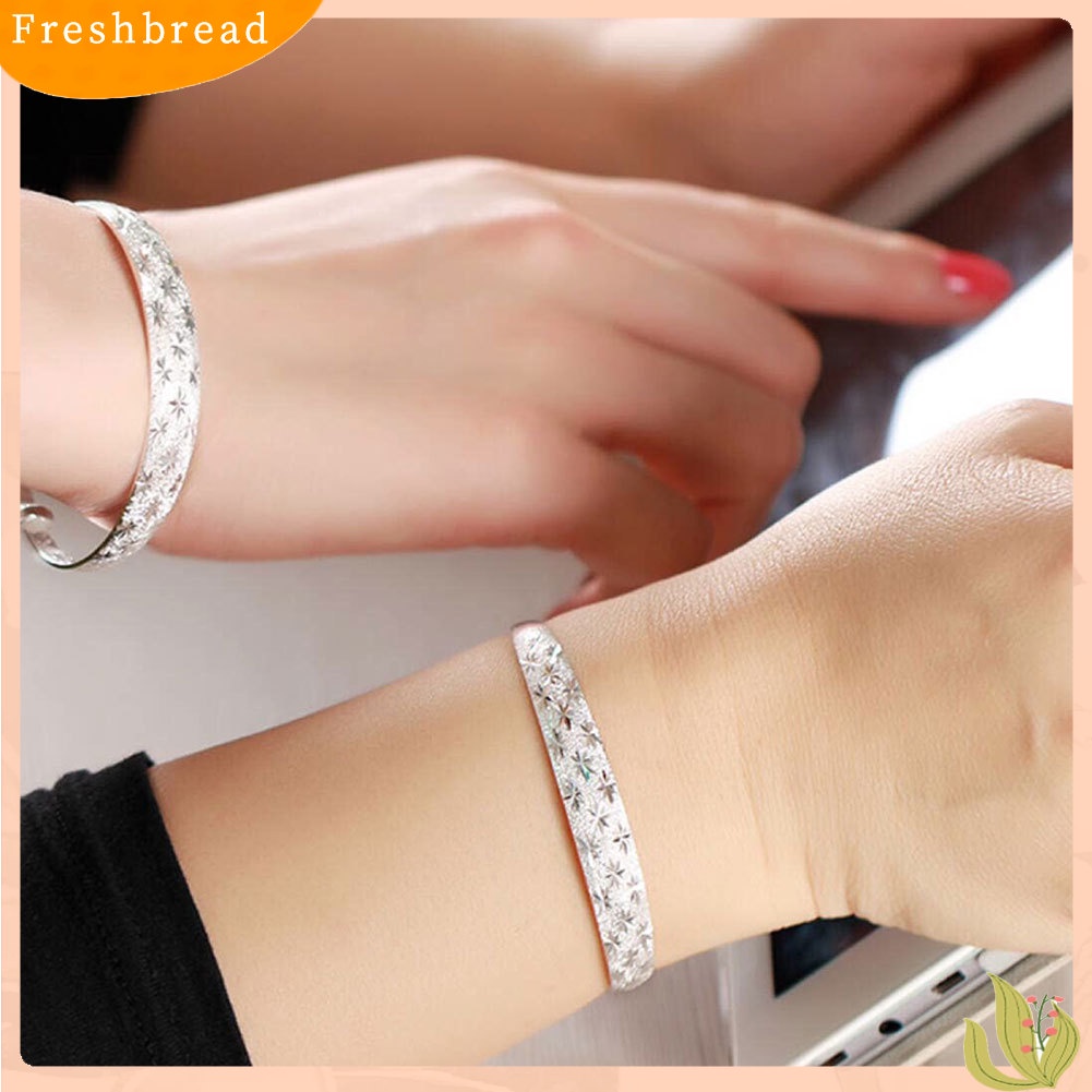 &lt; Freshbread &gt; Perak Berlapis Bunga Ukir Bangle Gelang Adjustable Wanita Fashion Perhiasan