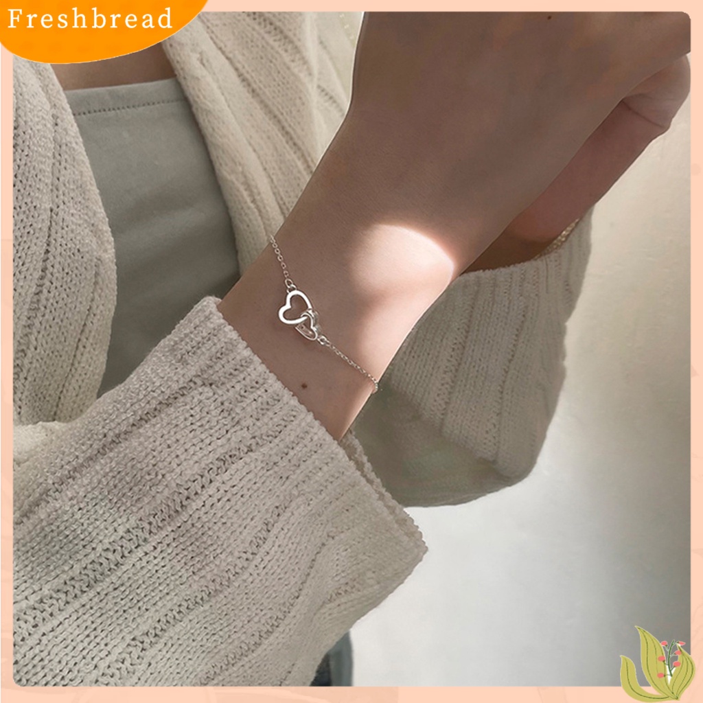 &lt; Freshbread &gt; Wanita Gelang Sweet Geometric Bright Luster Adjustable Extension Rantai Hias Hadiah Berongga Cinta Hati Interlock Rantai Gelang Tangan Perhiasan Untuk Pacaran