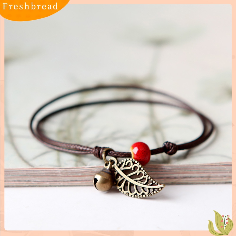 &lt; Freshbread &gt; Gelang Manik-Manik Keramik Bangle Tali Rantai Vintage Liontin Daun Perhiasan Pasangan