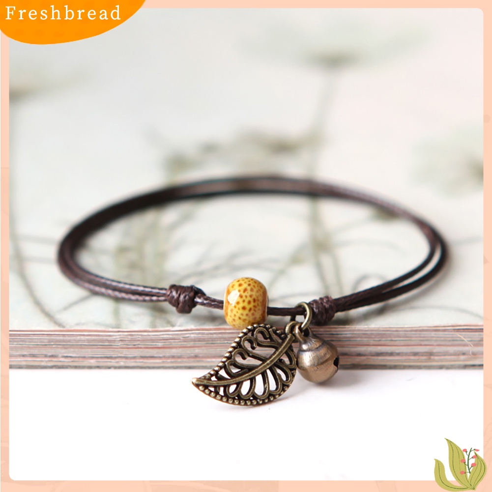 &lt; Freshbread &gt; Gelang Manik-Manik Keramik Bangle Tali Rantai Vintage Liontin Daun Perhiasan Pasangan