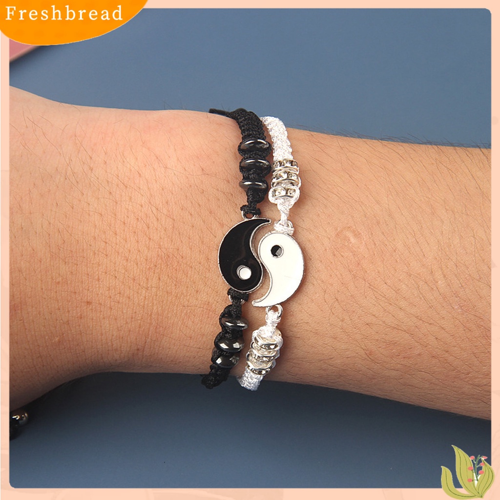 &lt; Freshbread &gt; 2Pcs Gelang Couple 2jodoh Yin Yang Tangan Rajutan Pria Wanita Berlian Imitasi Mengkilap Gelang Yang Dapat Disesuaikan Untuk Hari Kasih Sayang