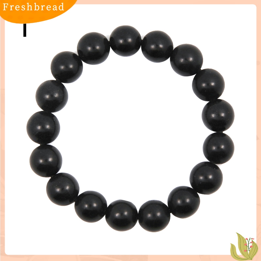 < Freshbread > 8/10mm Manik-Manik Batu Hitam Pesona Gelang Pria Wanita Minimalis Bangle Perhiasan