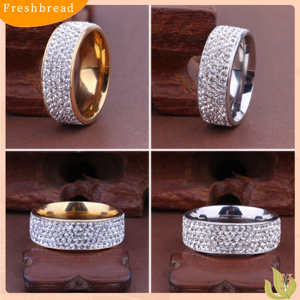 &lt; Freshbread &gt; Unisex Pria Wanita Lima Baris Berlian Imitasi Bertatahkan Pernikahan Band Buku Jari Pasangan Cincin