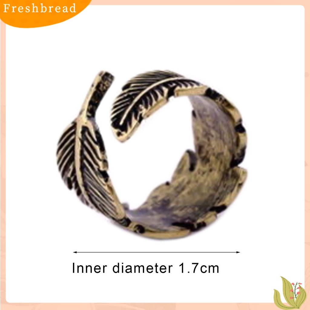 &lt; Freshbread &gt; Cincin Terbuka Motif Daun Etsa Bulu Adjustable Bronze Antik Unisex Opening Ring Jewelry Untuk Pesta