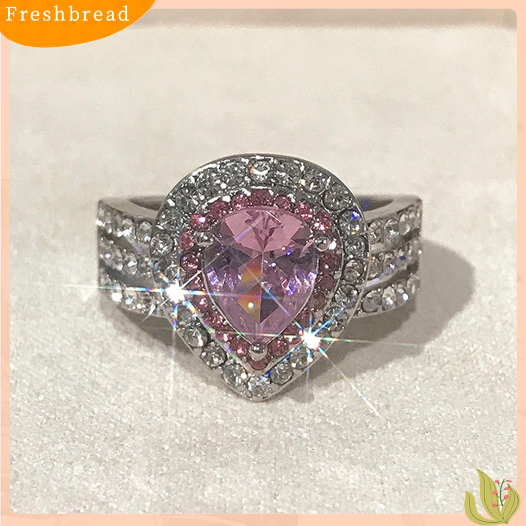 &lt; Freshbread &gt; Cincin Kawin Shiny Bentuk Tetesan Air Tiga Lapis Anti-Cacat Kristal Imitasi Hias Mewah Stainless Elegan Pernikahan Circlet Untuk Prom