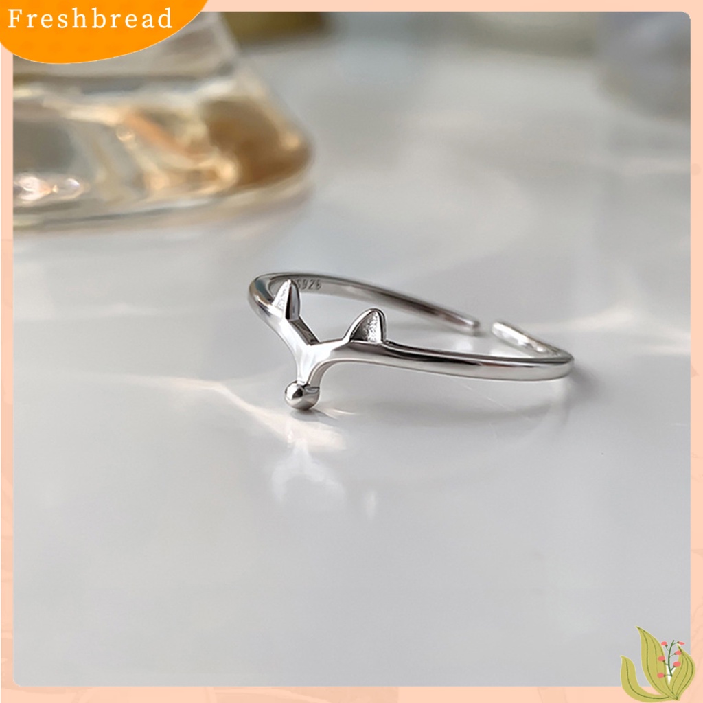 &lt; Freshbread &gt; Cincin Terbuka Geometris Electroplating Emas Putih Plating Hypoallergenic Desain Rubah Kecil Berdandan Perhiasan Wanita Cincin Jari Hewan Lucu Untuk Pesta