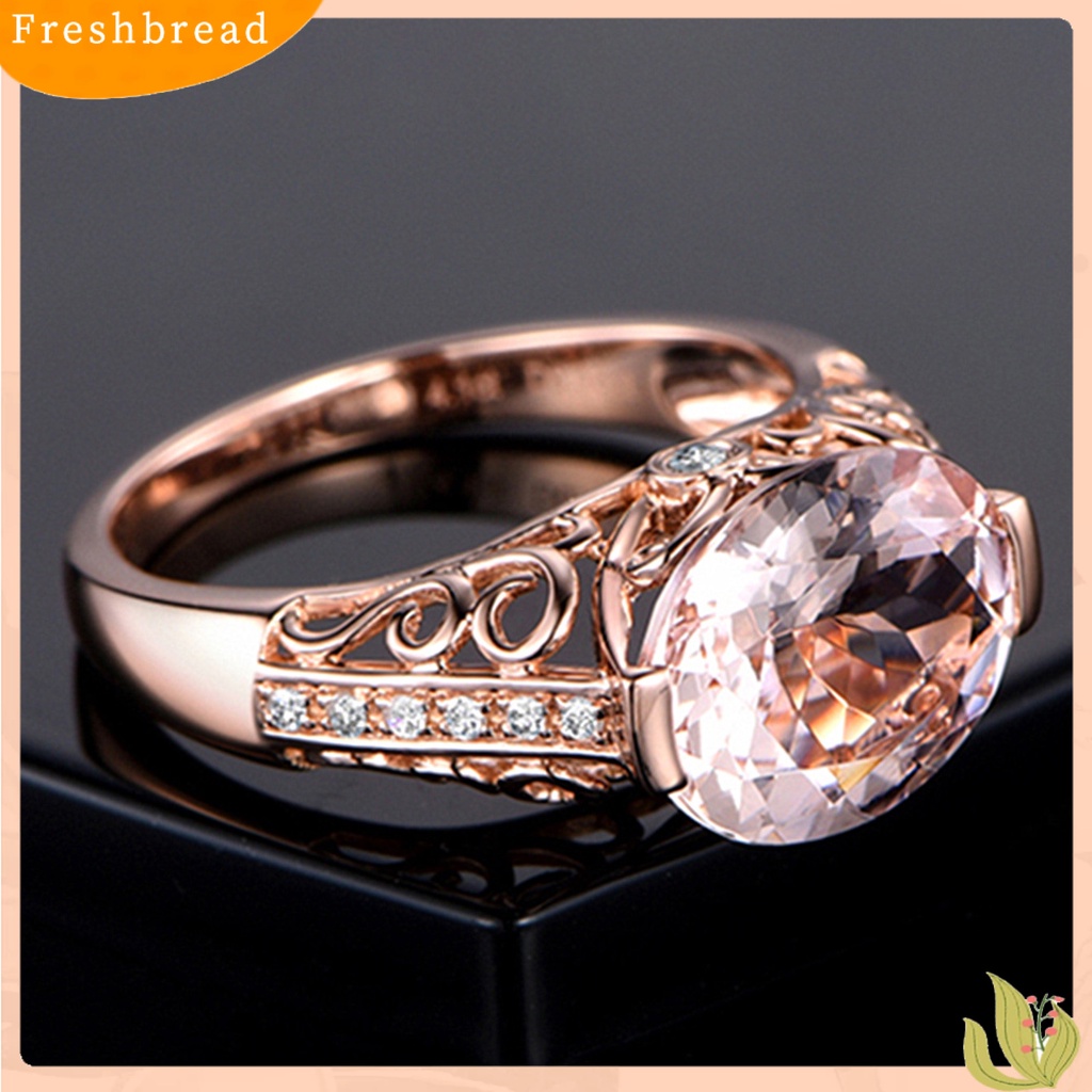 &lt; Freshbread &gt; Wanita Cincin Faux Morganite Berongga Keluar Perhiasan Electroplating Tahan Lama Finger Ring Untuk Pernikahan