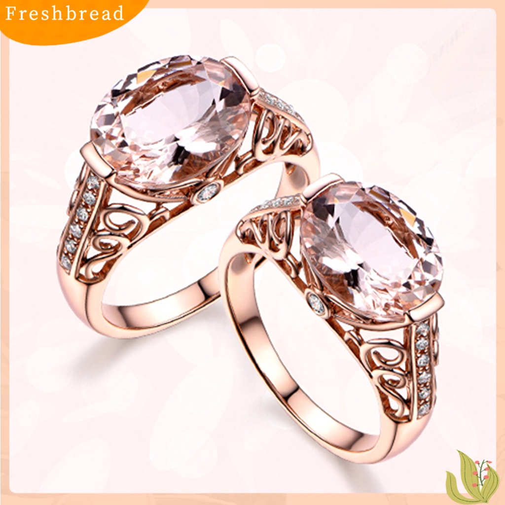 &lt; Freshbread &gt; Wanita Cincin Faux Morganite Berongga Keluar Perhiasan Electroplating Tahan Lama Finger Ring Untuk Pernikahan