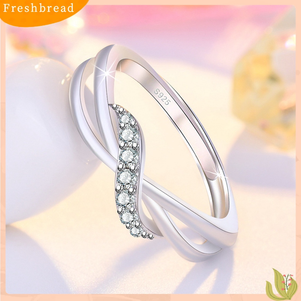 &lt; Freshbread &gt; Desain Pembukaan Yang Dapat Disesuaikan Cincin Pertunangan Wanita Garis Gelombang Berlian Imitasi Dekorasi Pernikahan Cincin Perhiasan Aksesoris