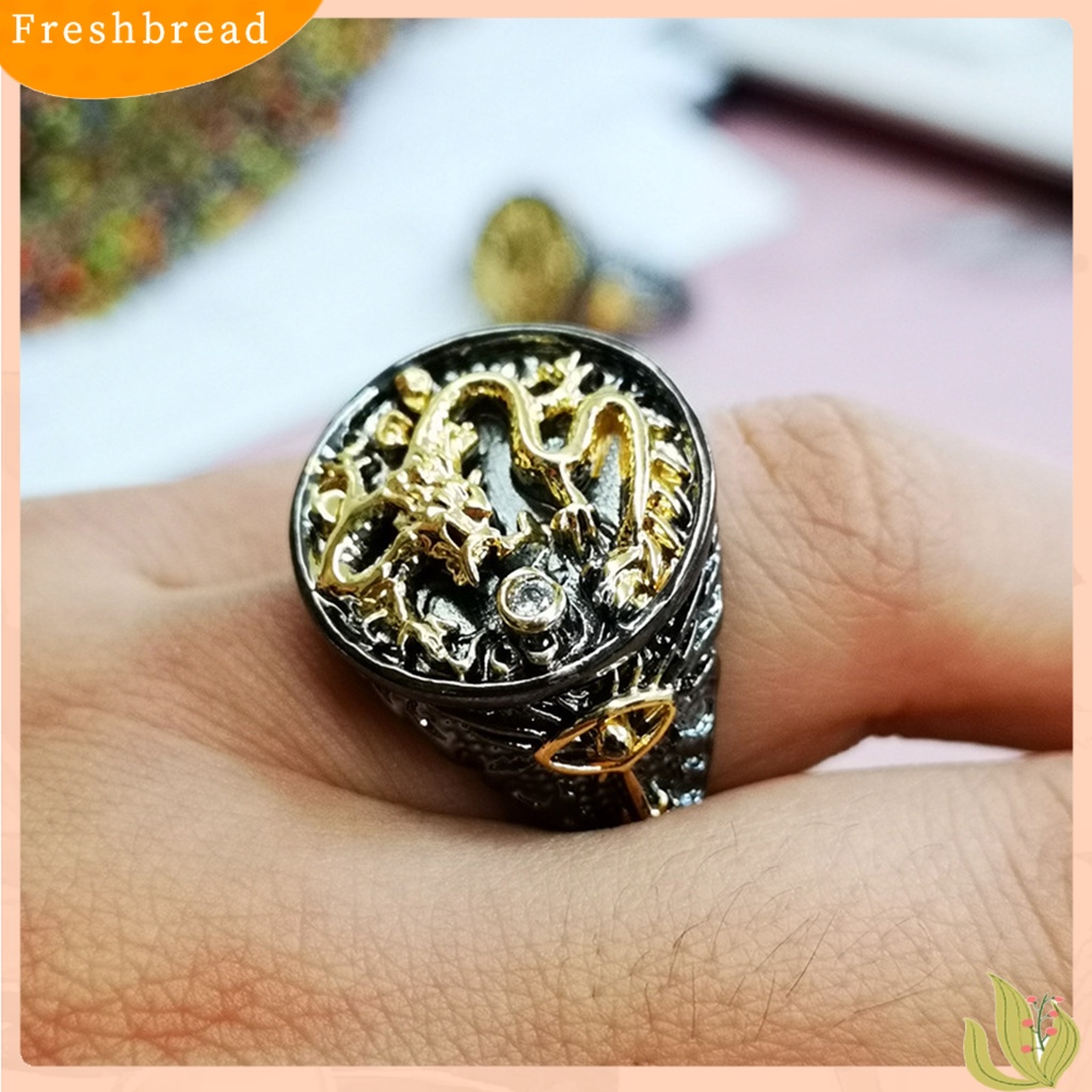 &lt; Freshbread &gt; Pria Cincin Berlapis Emas Two-tone Vintage Geometris Electroplating Dekorasi Hadiah Naga Cina Laki-Laki Jari Cincin Aksesoris Perhiasan Untuk Hadiah