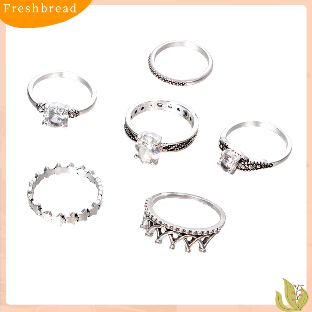 &lt; Freshbread &gt; 6pcs Antik Infinity Mahkota Berlian Imitasi Knuckle Finger Joint Rings Perhiasan Pesta