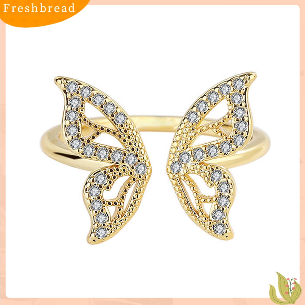 &lt; Freshbread &gt; Wanita Cincin Geometris Berlian Imitasi Mengkilap Hias Sparkling Adjustable Opening Hias Hadiah Butterfly Knuckle Ring Charm Perhiasan Untuk Pacaran