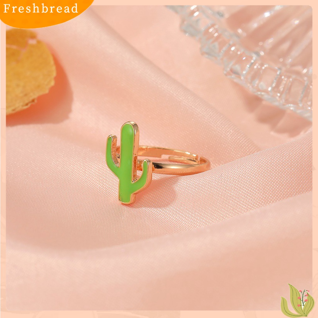 &lt; Freshbread &gt; Wanita Kaktus Cincin Kartun Bukaan Dapat Disesuaikan Permukaan Halus Disabit Jari Dekorasi Paduan Warna Yang Sesuai Dengan Buku Jari Cincin Wanita Perhiasan