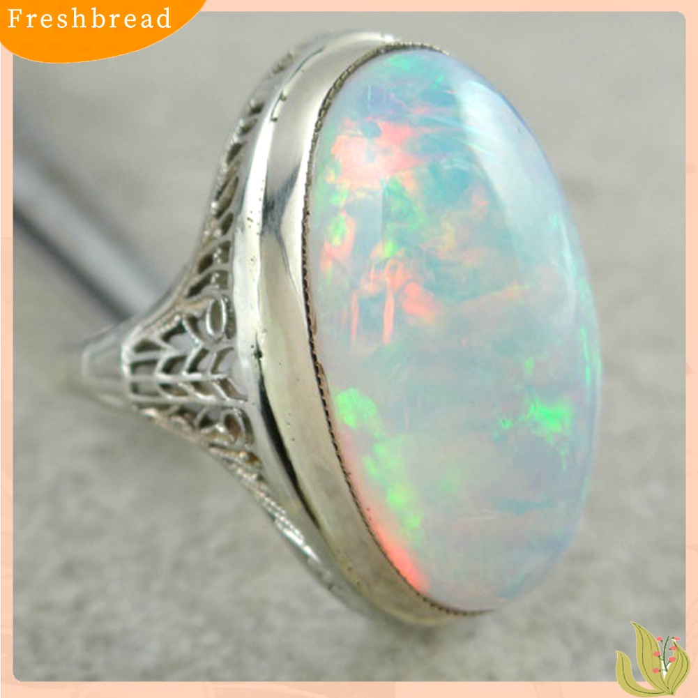 &lt; Freshbread &gt; Wanita Vintage Besar Buatan Opal Cincin Pertunangan Hadiah Perhiasan Anniversary