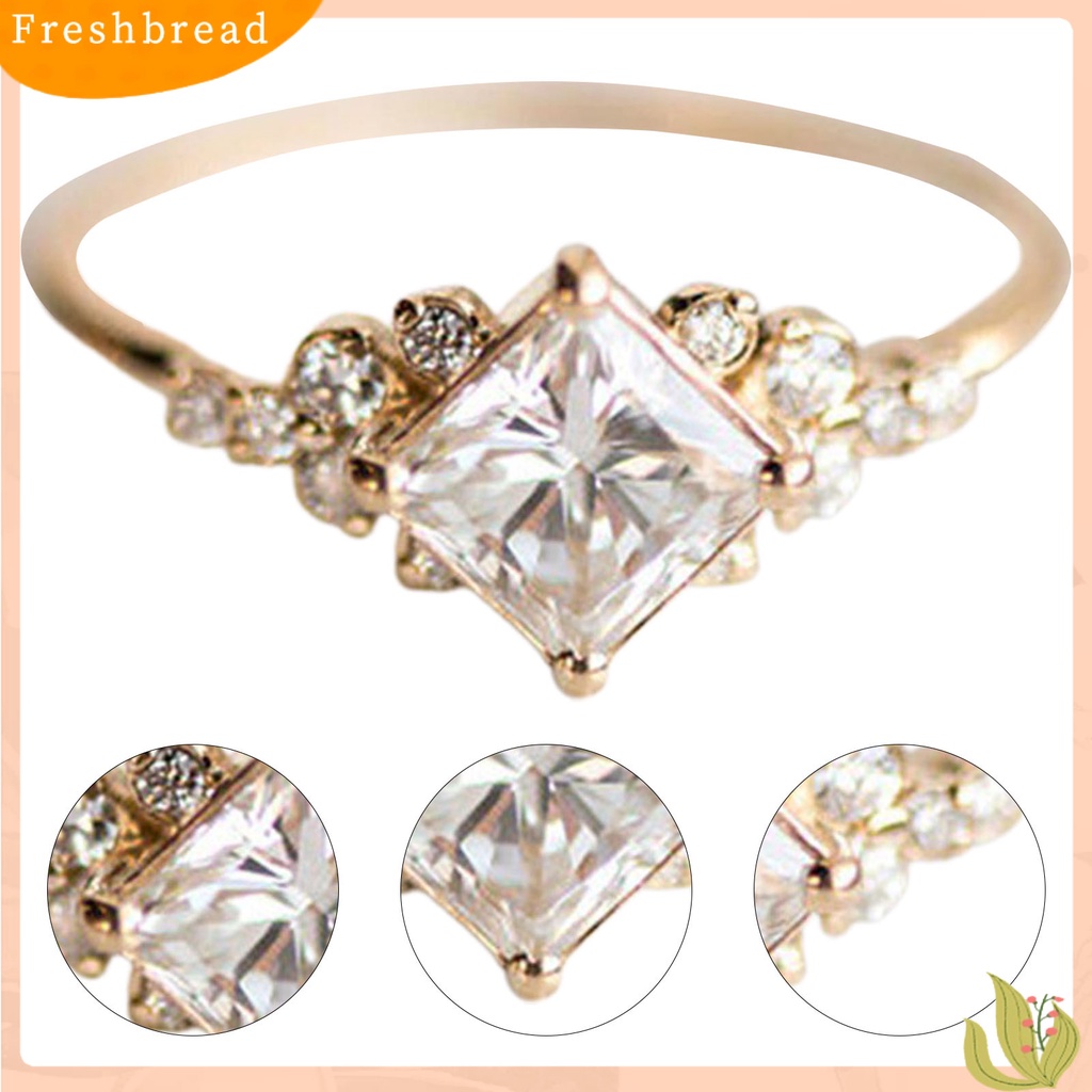 &lt; Freshbread &gt; Indah Tipis Permukaan Halus Pernikahan Band Persegi Cubic Zirconia Wanita Cincin Pesona Perhiasan