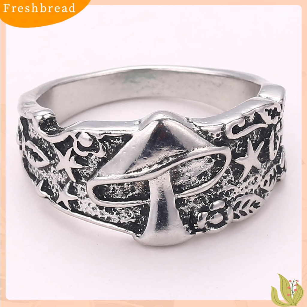 &lt; Freshbread &gt; Paduan Punk Lebar Pria Cincin Jamur Bintang Ukir Jari Cincin Perhiasan Accessaries