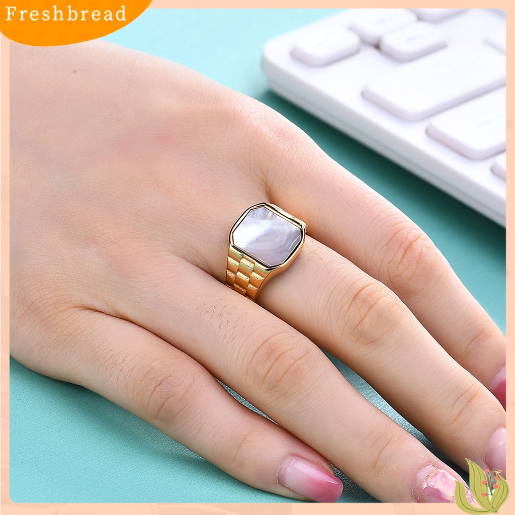 &lt; Freshbread &gt; Wanita Cincin Gaya Sederhana Warna Vibrant Tahan Karat Luntur Mengkilap Hias Baja Titanium Vintage Mewah Square Lady Ring Perhiasan Fashion Untuk Wanita