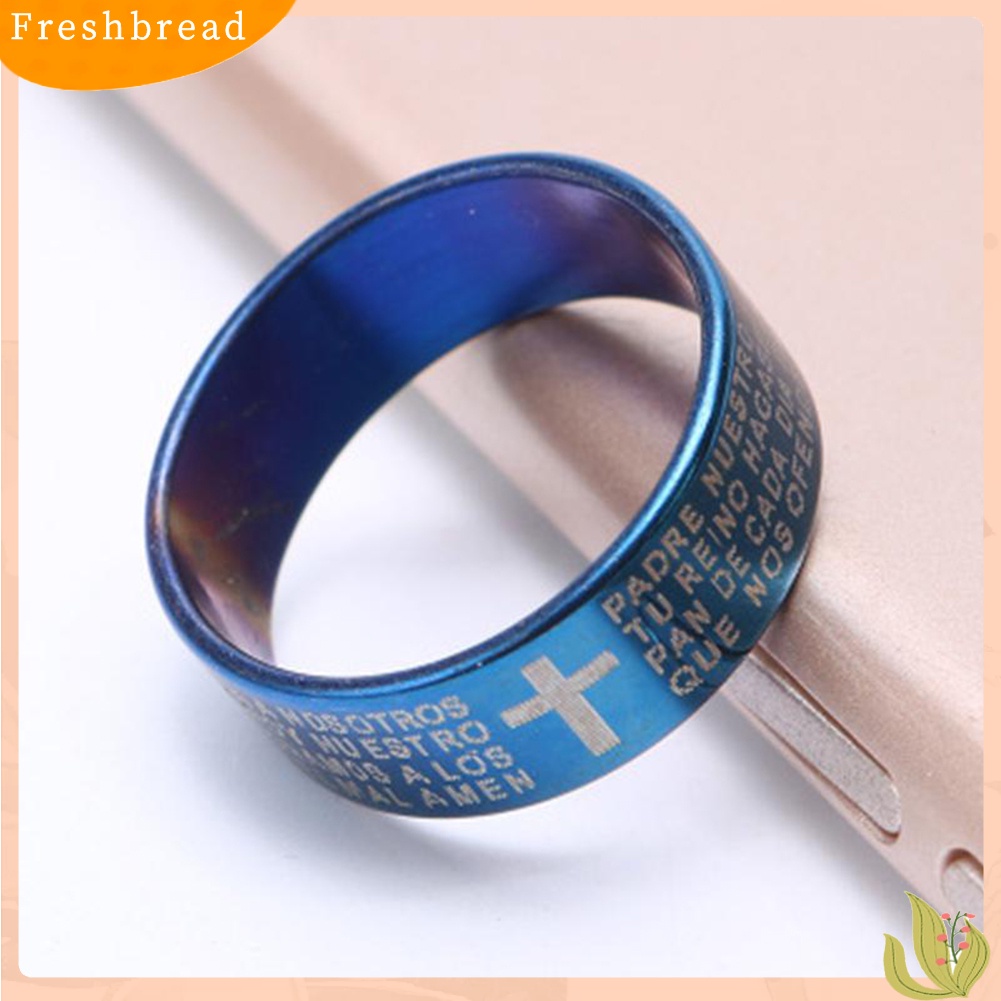 &lt; Freshbread &gt; Couple Titanium Steel Cross Alkitab Text Jari Cincin Hadiah Aksesori Perhiasan Pesta