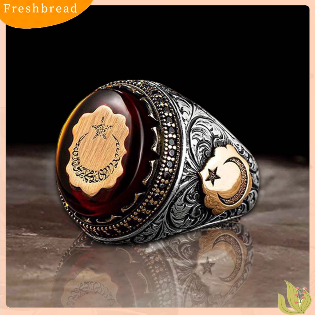 &lt; Freshbread &gt; Kepribadian Cincin Laki-Laki Pola Ukiran Tangan Buatan Tangan Berkilau Vintage Batu Merah Turki Signet Cincin Perhiasan Aksesori