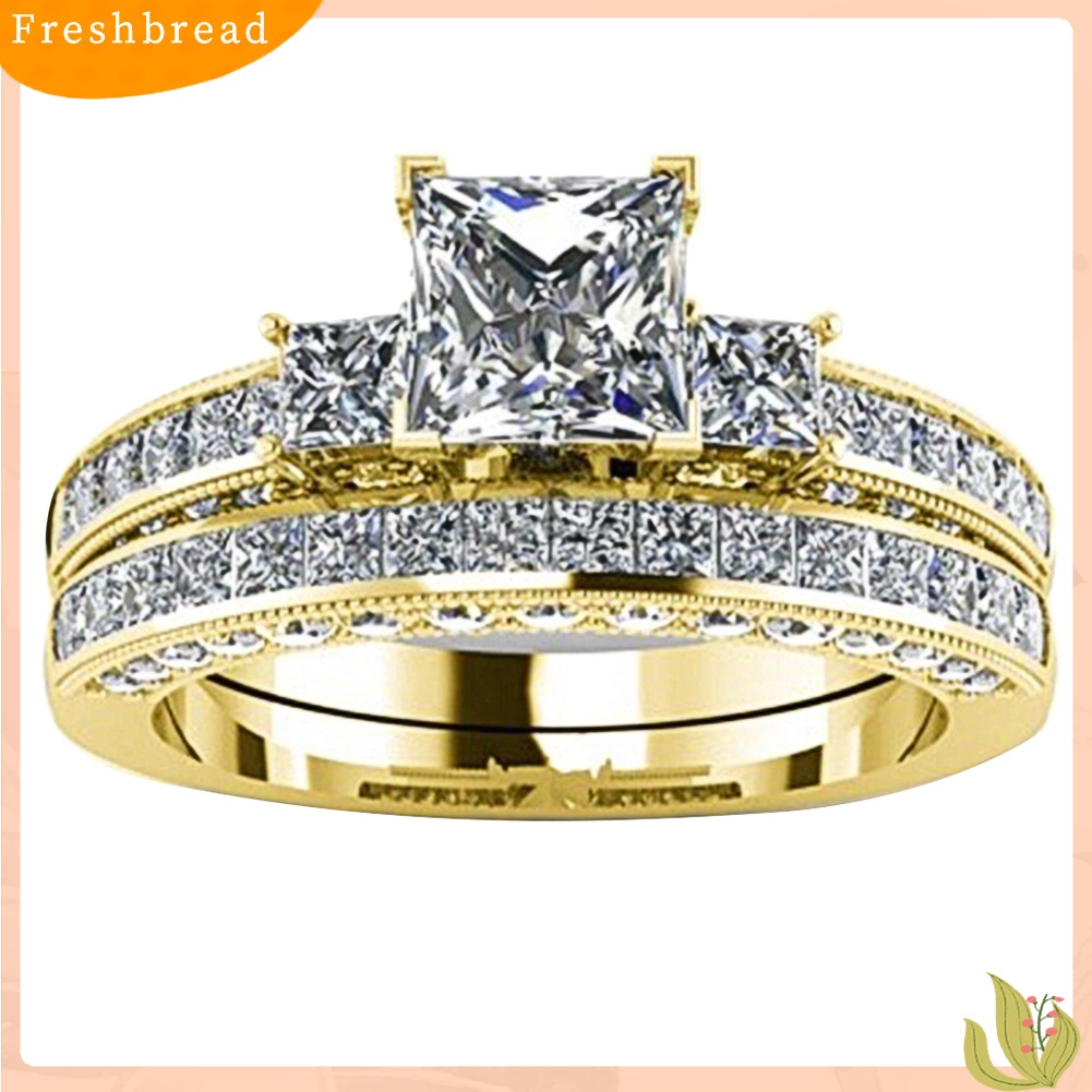 &lt; Freshbread &gt; 2Pcs/Set Wanita Pertunangan Pernikahan Putri Potong Berlian Imitasi Bertatahkan Cincin Susun