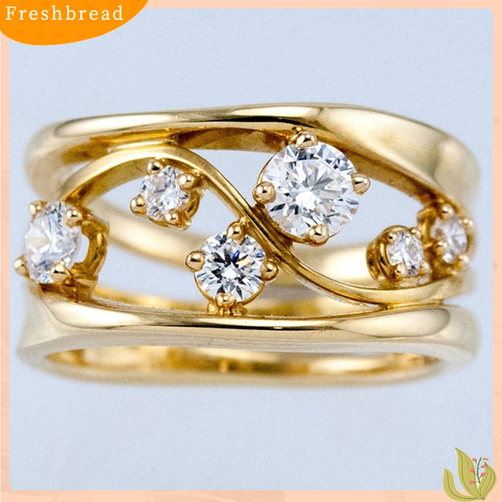 &lt; Freshbread &gt; Cincin Wanita Gaya Eye-catching Bahan Alloy Bentuk Gelombang Indah Cincin Cewek Untuk Pesta