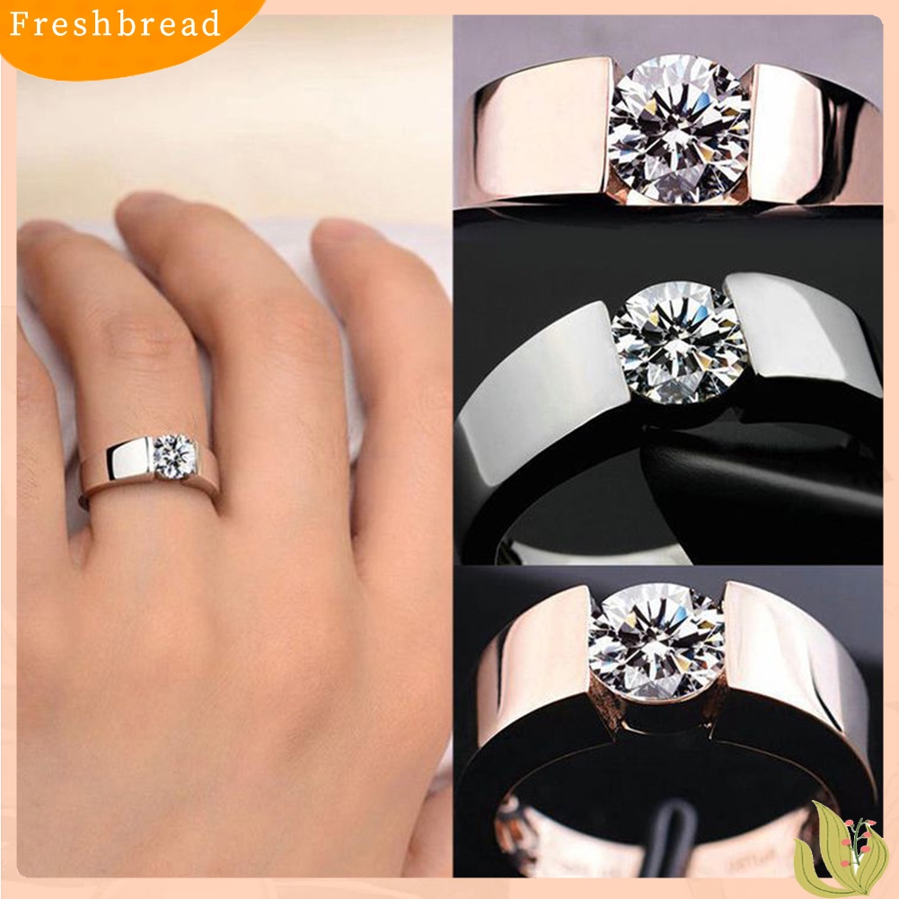 &lt; Freshbread &gt; Unisex Bulat Cubic Zirconia Bertatahkan Jari Cincin Pernikahan Pertunangan Perhiasan Hadiah