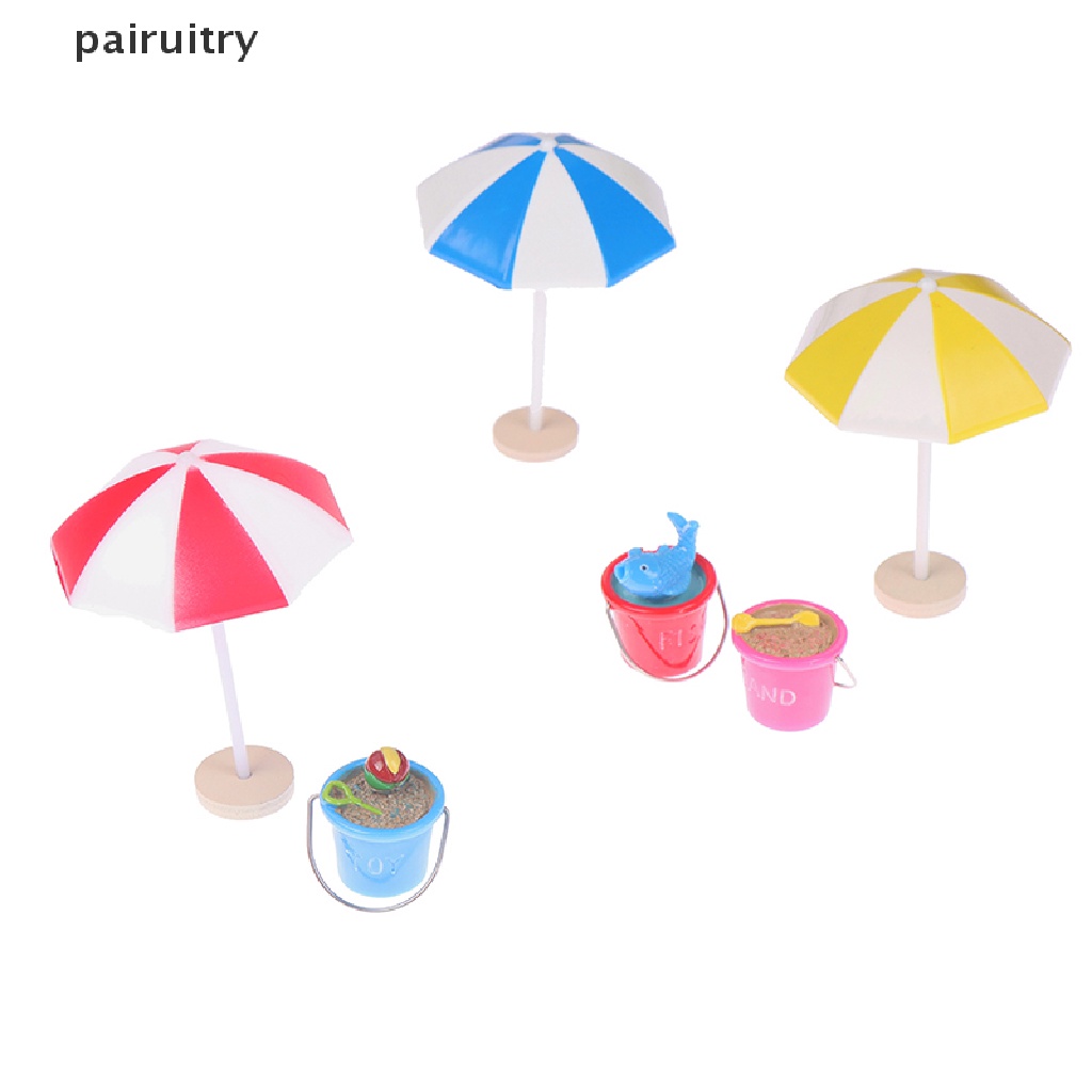 Prt1:12rumah Boneka Mini Seaside Beach Decor Payung Pantai Payung Parasol Bucket Boneka Mainan PRT