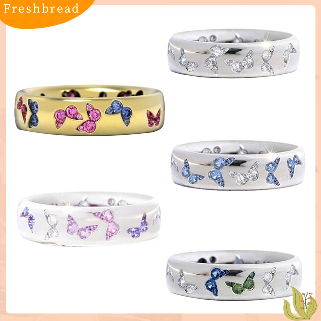 &lt; Freshbread &gt; Fashion Wanita Kupu-Kupu Cubic Zirconia Bertatahkan Jari Cincin Perhiasan Pesta Pernikahan