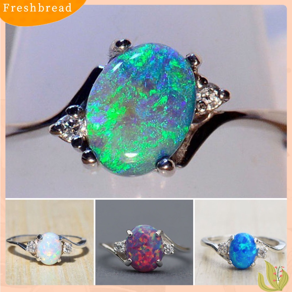 &lt; Freshbread &gt; Hias Berlian Imitasi Elegan Lady Cincin Oval Potong Warna-Warni Faux Permata Jari Cincin Perhiasan Aksesori