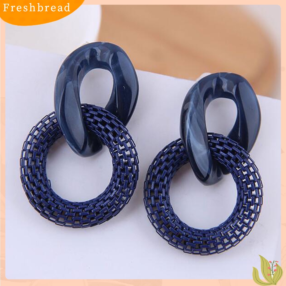 &lt; Freshbread &gt; Wanita Fashion Jala Akrilik Terkait Lingkaran Liontin Stud Anting Perhiasan Pesta