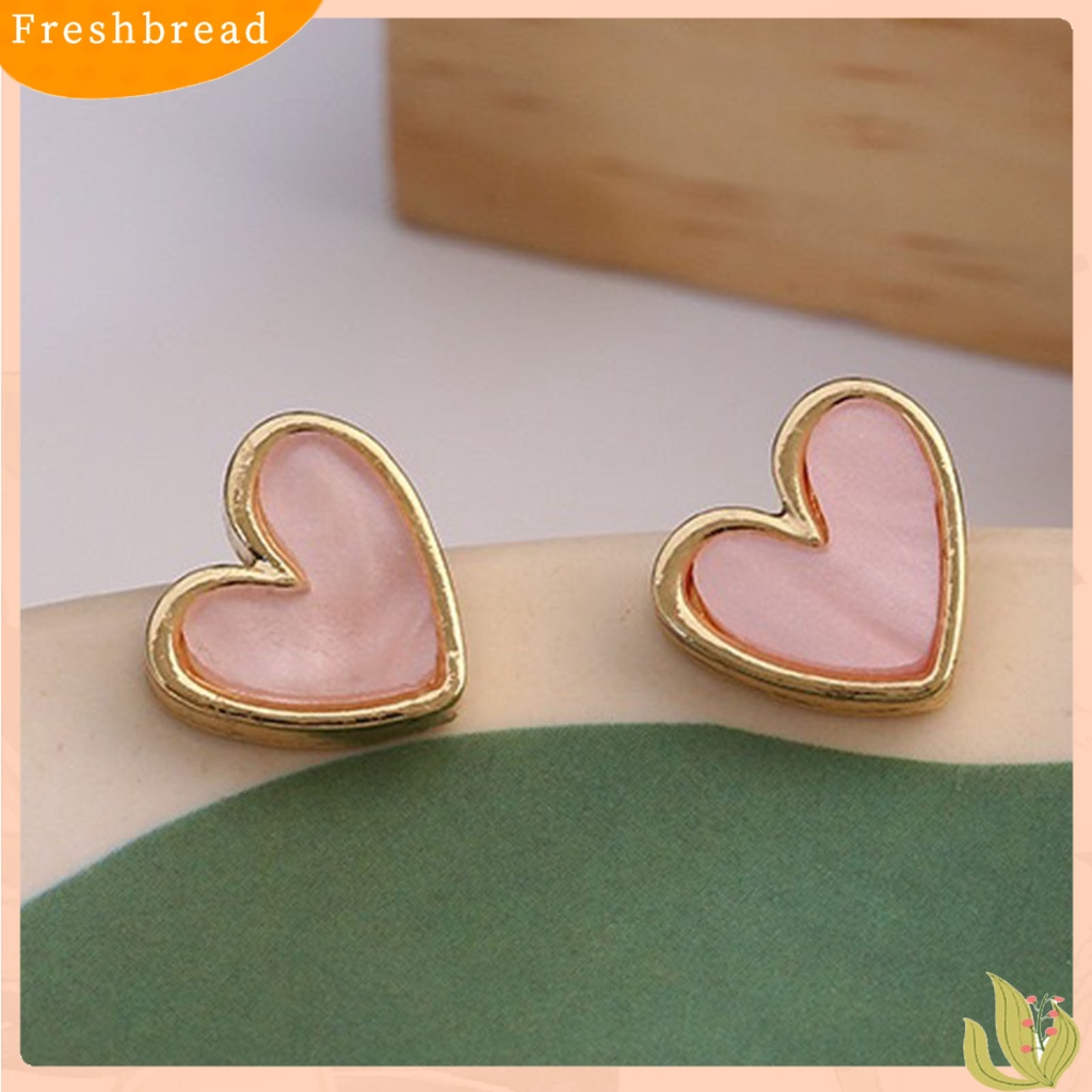&lt; Freshbread &gt; 1pasang Alloy Ear Studs Halus Electroplating Bentuk Hati Stud Earrings Aksesoris Telinga