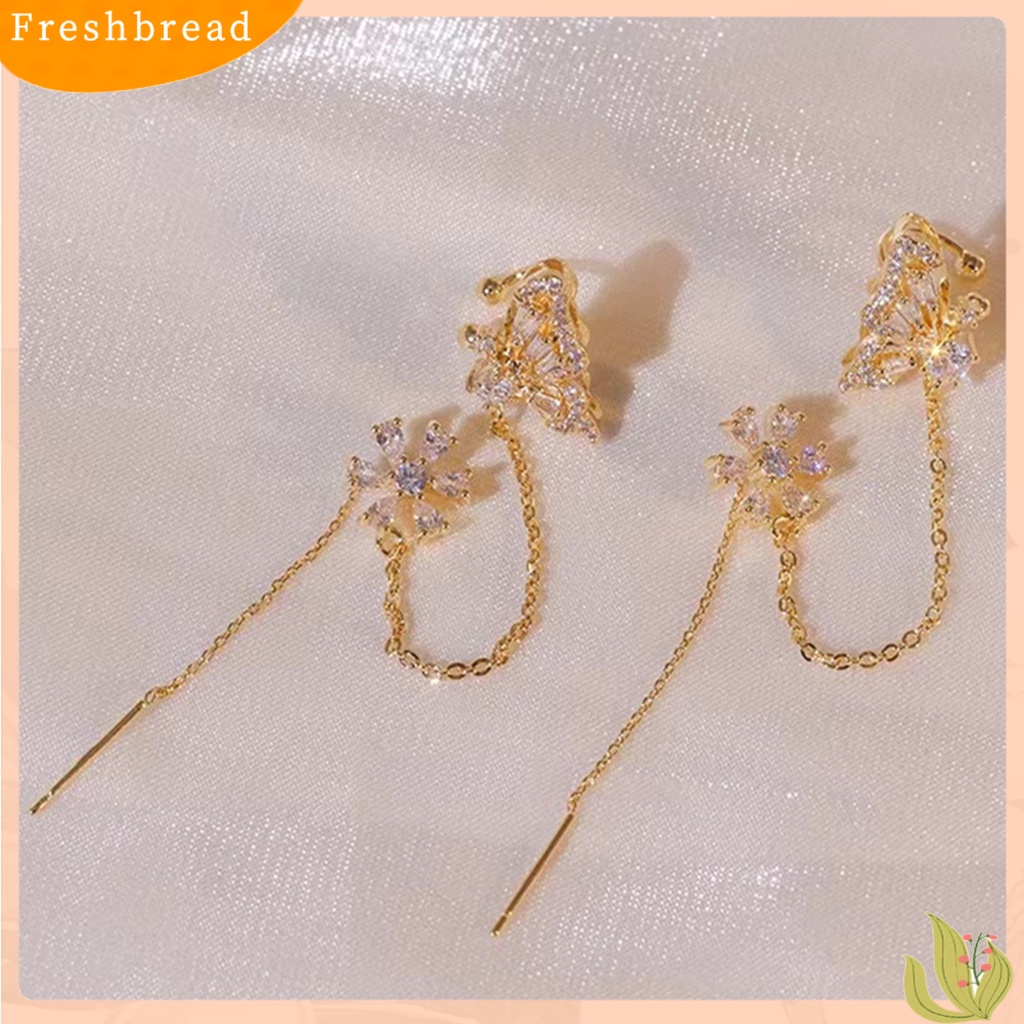 &lt; Freshbread &gt; 1pasang Anting Klip Berlian Imitasi Mengkilap Indah Berkilau High-end Besar Lengket Menghias Telinga Melubangi Hidup Bentuk Kupu-Kupu Anting Muff Hadiah